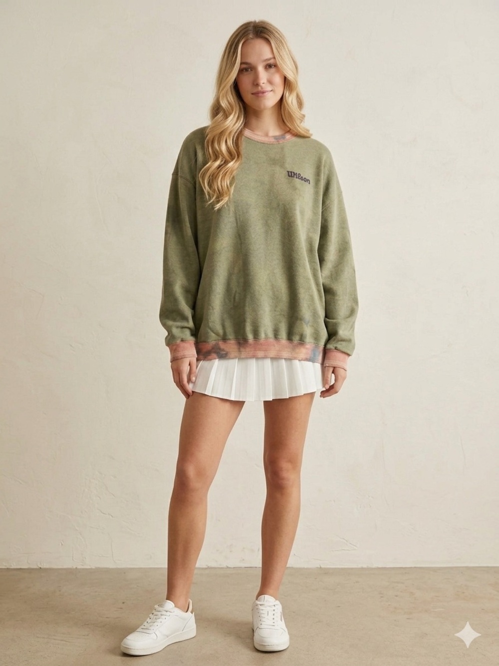 Wilson America Oversized Vintage Sweatshirt - Washed Acid Wash Olive Green